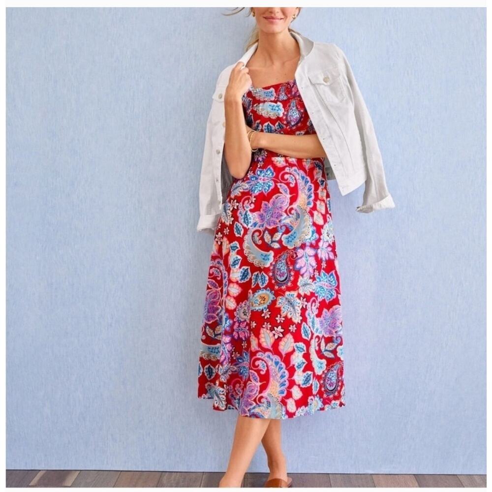 Talbots Red Cotton Paisley Midi Dress NWT